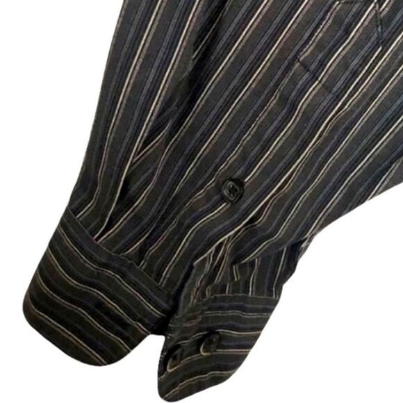 AXIST Mens Black White Striped Button Shirt Slimming Flattering Fit - Picture 5 of 6